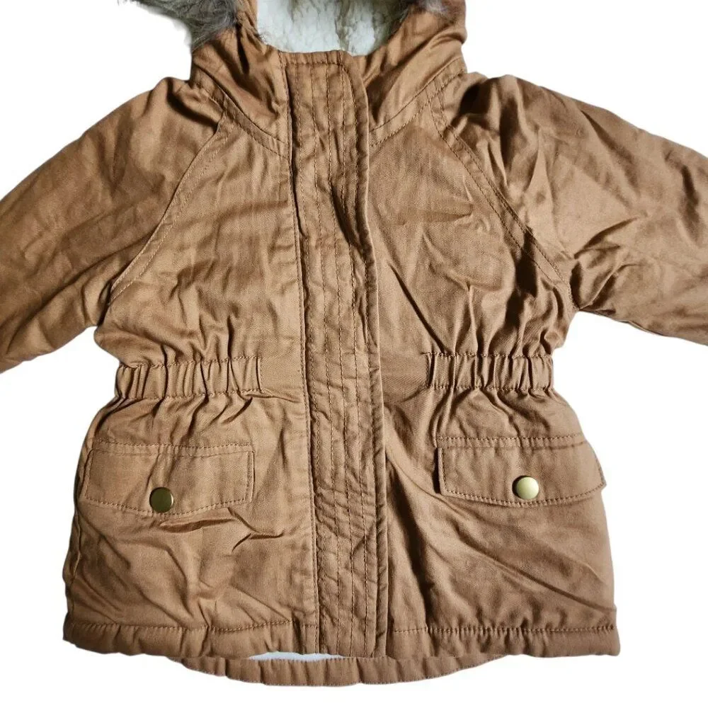 Old Navy Nice 'N Toasty Brown Faux Fur Hooded Parka Jacket Sz Toddler Girl's 2T